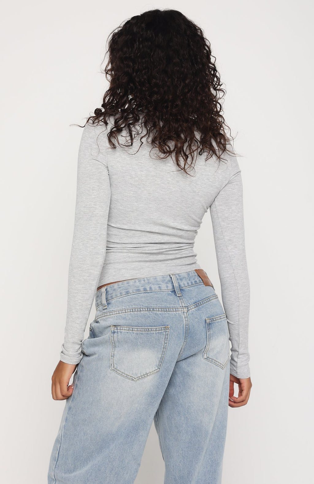 Serenade Her Ribbed Long Sleeve Top Light Grey Marle