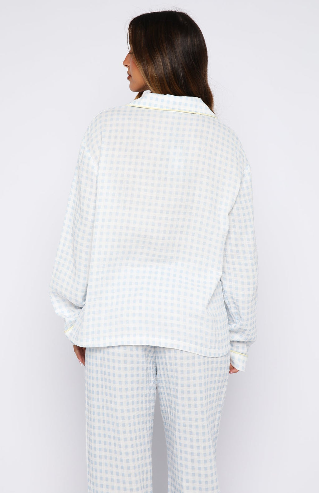 She's Got This Long Sleeve Pyjama Top Sky Blue Gingham