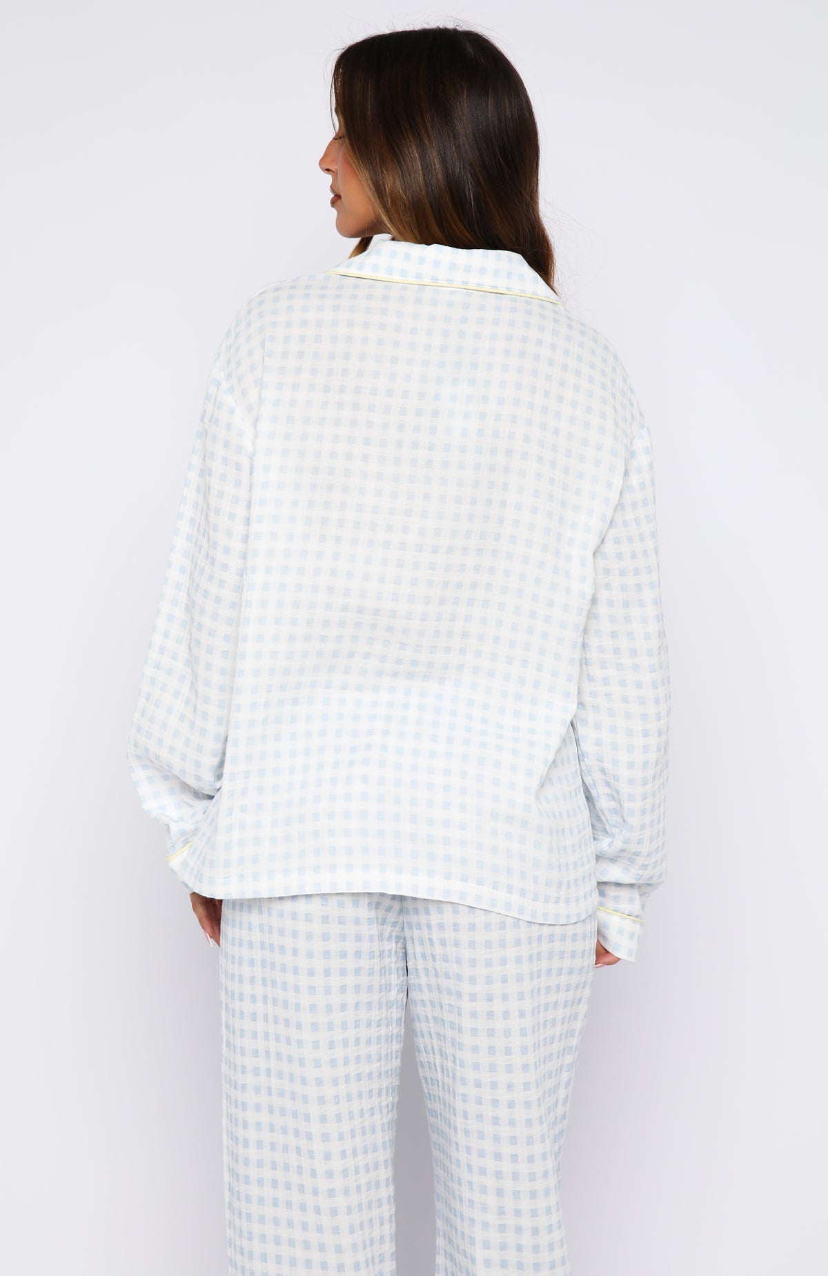 She's Got This Long Sleeve Pyjama Top Sky Blue Gingham