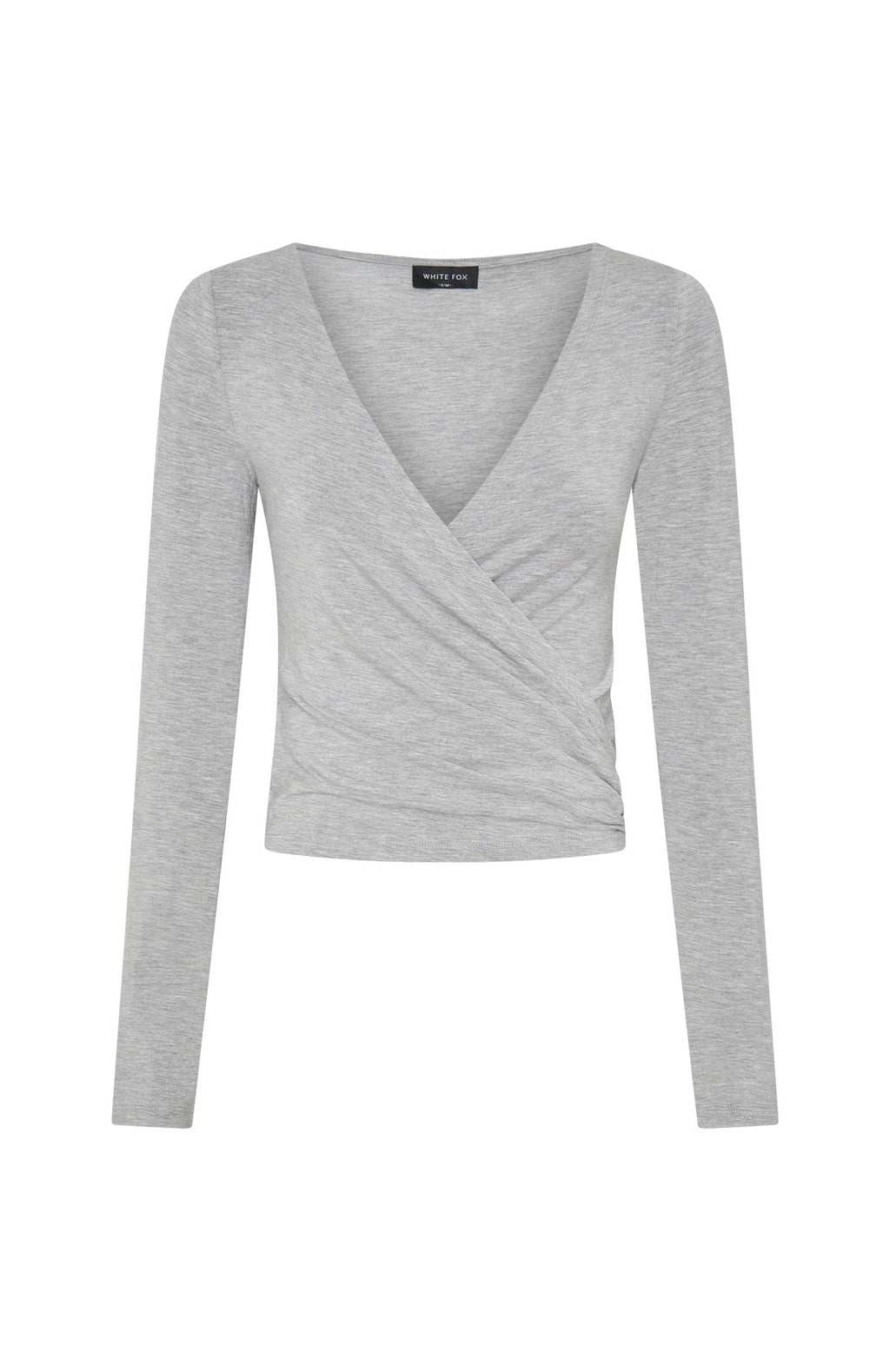 Staying Cute Long Sleeve Wrap Top Grey Marle