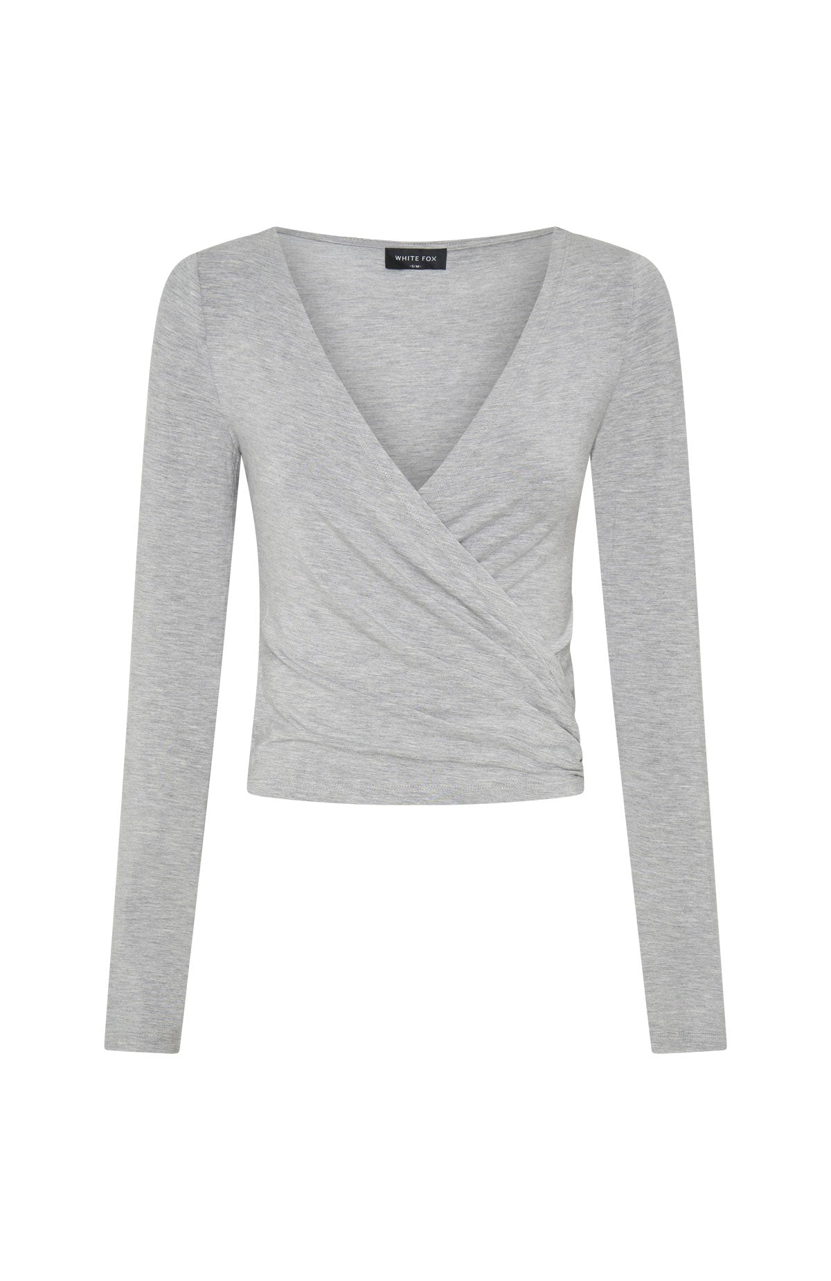 Staying Cute Long Sleeve Wrap Top Grey Marle