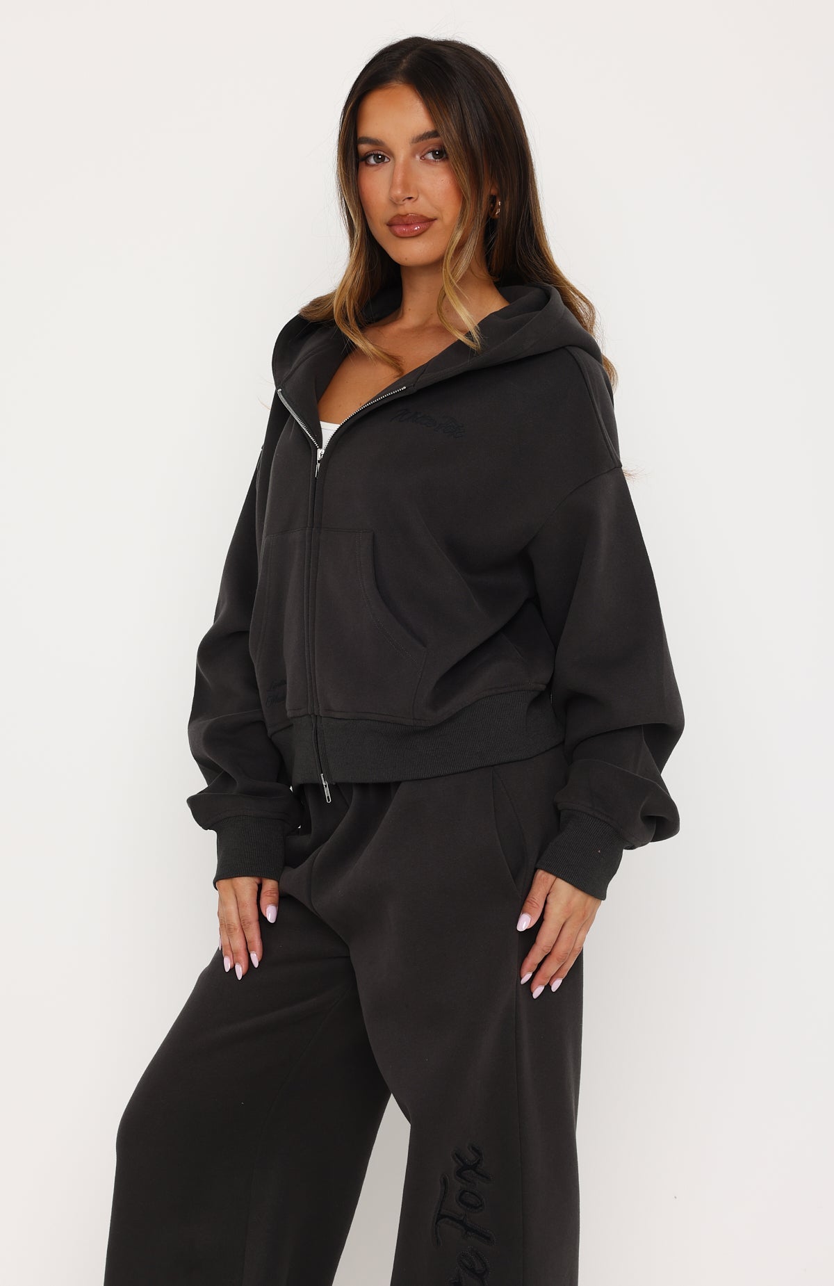 Studio 17 Willa Boxy Zip Front Hoodie Charcoal