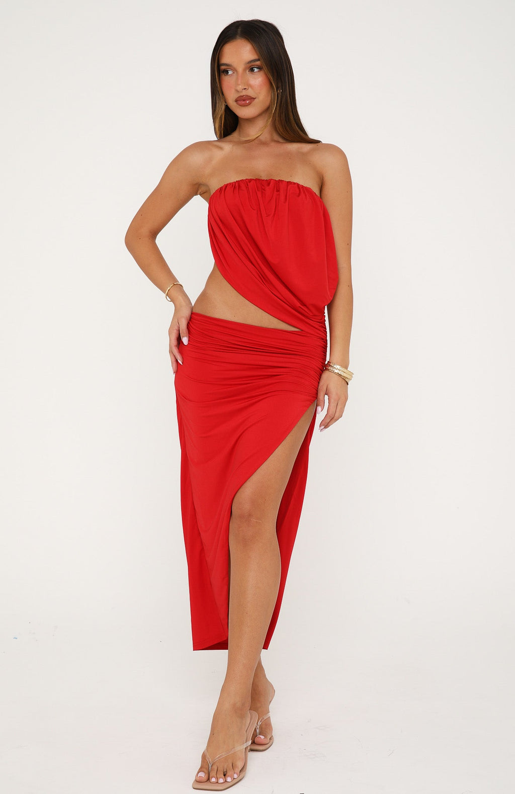 The Romantic Strapless Midi Dress Ruby