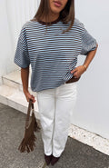 Touchdown Oversized Tee Choc/Blue Stripe
