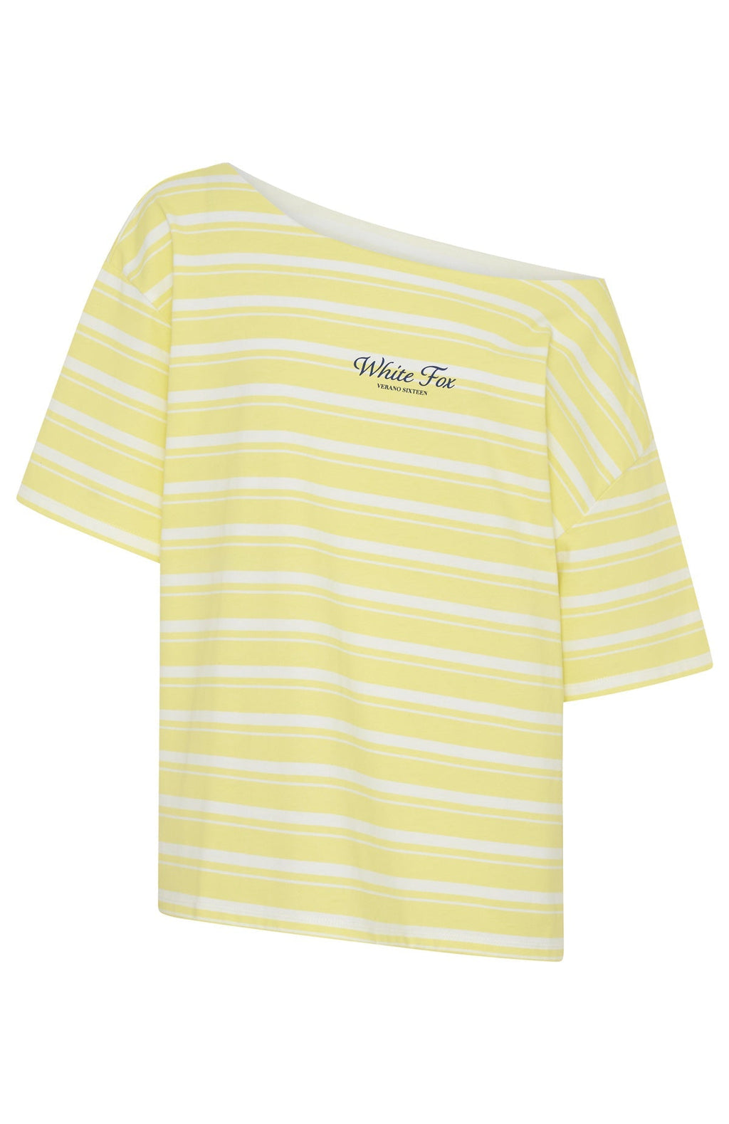 Verano Sixteen Magnolia Off Shoulder Oversized Tee Lemon/White Stripe