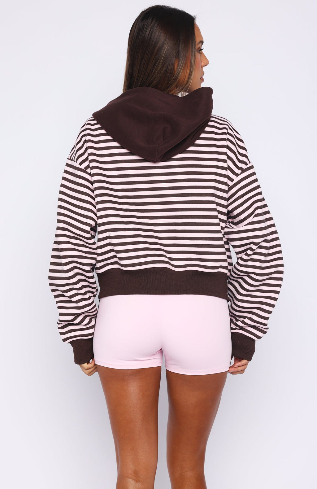 Verano Sixteen Maria Boxy Zip Front Hoodie Pink/Choc Stripe