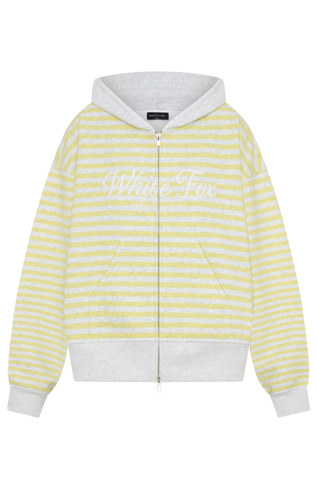 Verano Sixteen Maria Boxy Zip Front Hoodie Grey Marle/Lemon Stripe