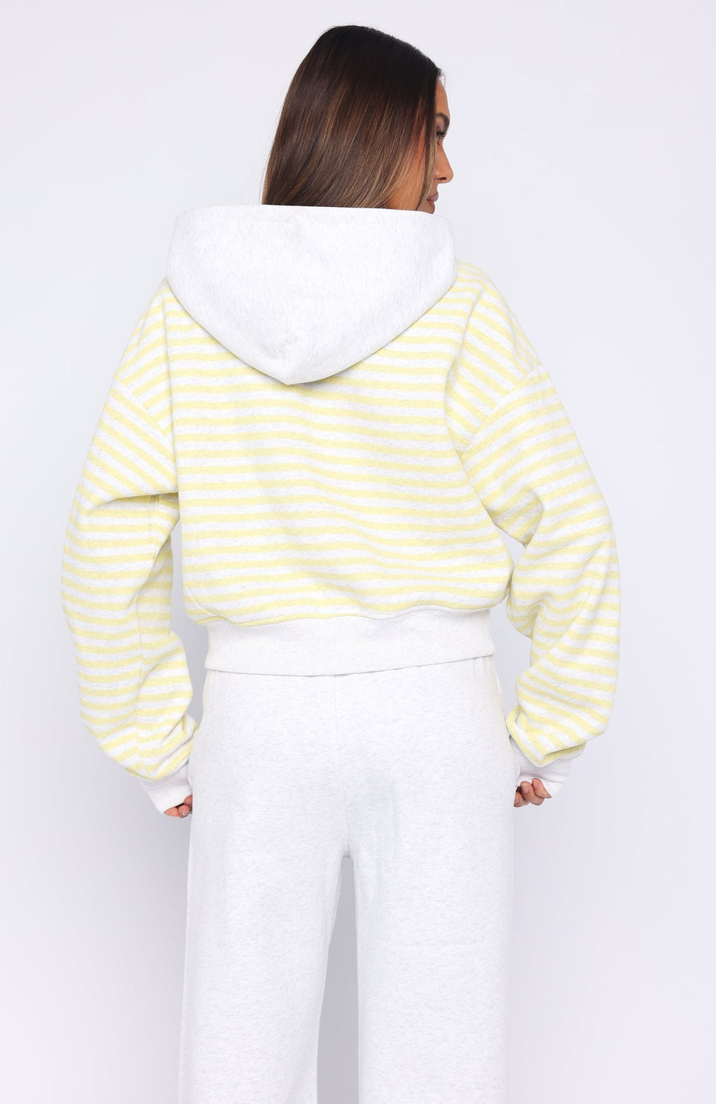 Verano Sixteen Maria Boxy Zip Front Hoodie Grey Marle/Lemon Stripe
