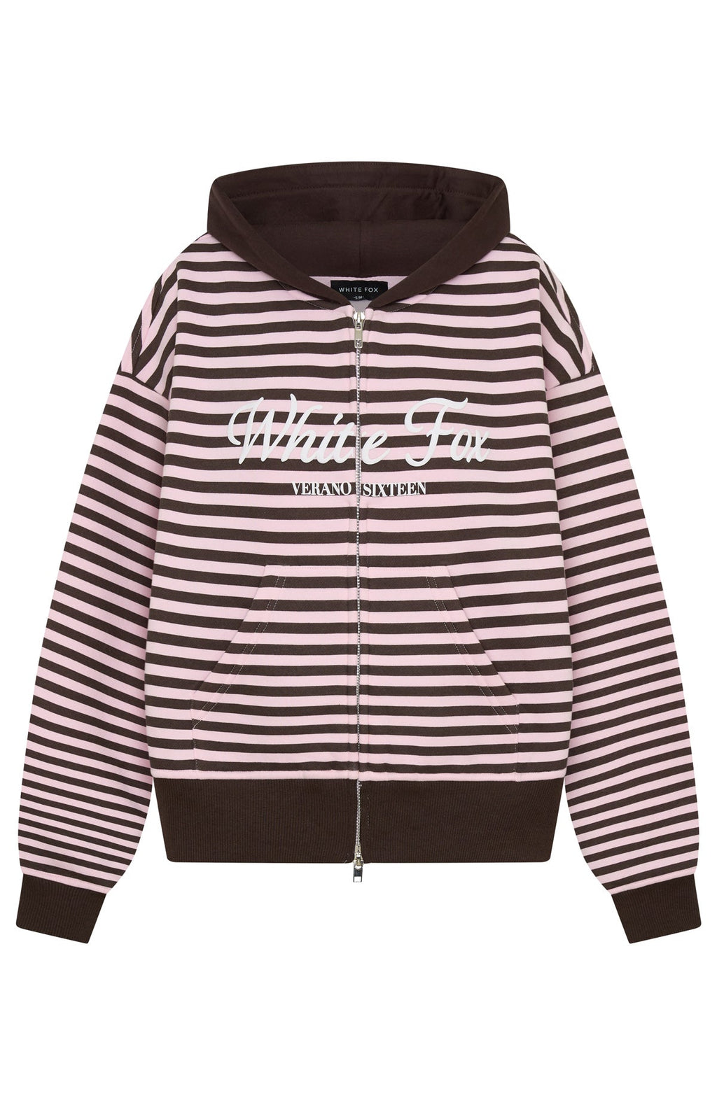 Verano Sixteen Maria Boxy Zip Front Hoodie Pink/Choc Stripe
