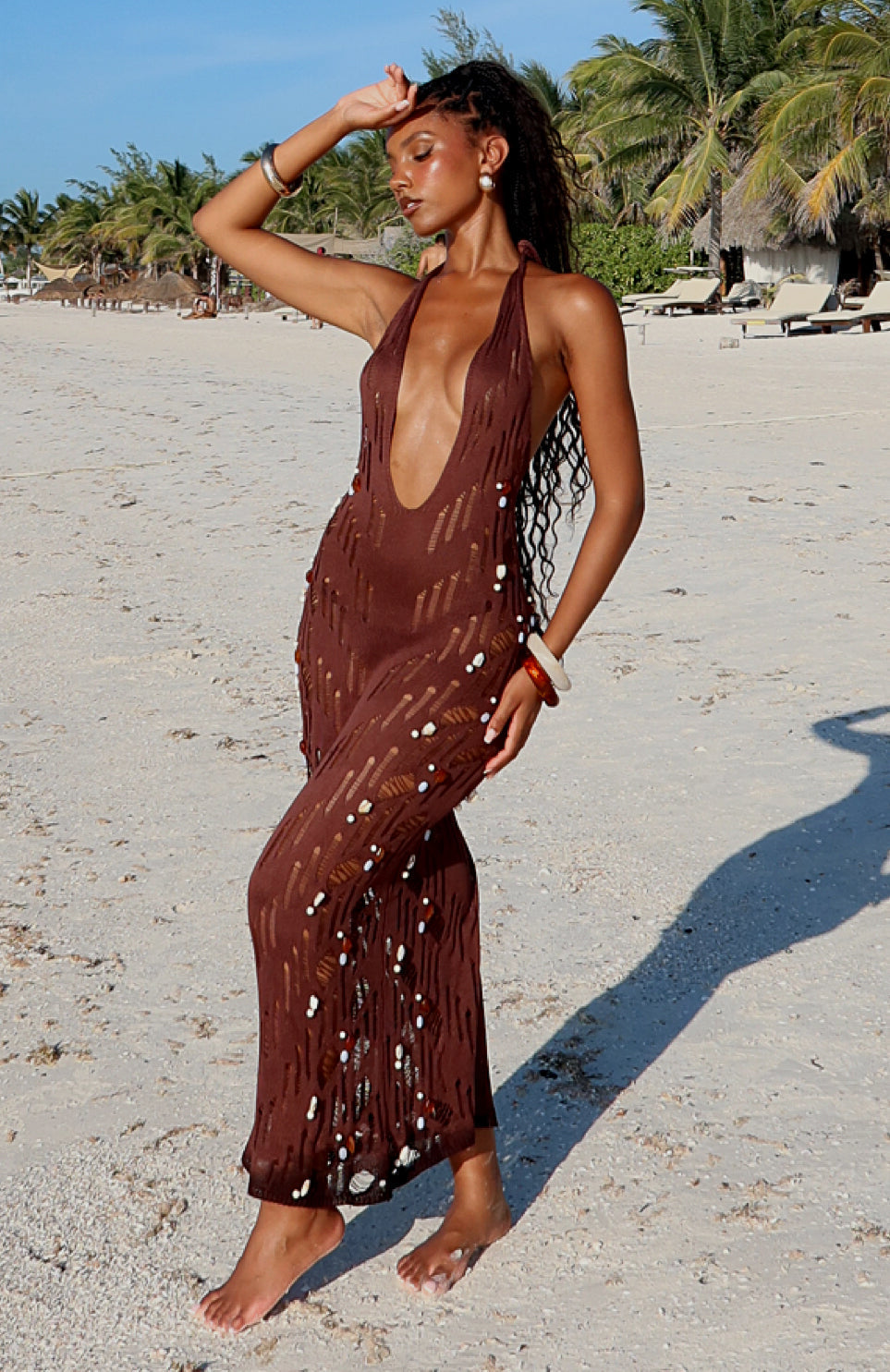 Sculpted Soul Beaded Knit Maxi Dress Chocolate