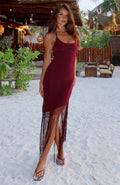 Tangled Romance Fringe Midi Dress Plum